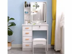 Sale Tocador Maquillaje Mesa Espejo con luz LED Deslizante Taburete Caroline Tocador