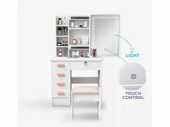 Sale Tocador Maquillaje Mesa Espejo con luz LED Deslizante Taburete Caroline Tocador