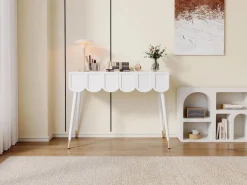 Discount Merax Tocador moderno con 2 cajones - 100 x 40 x 76 cm - patas de metal - MDF + aglomerado - Blanco