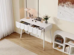 Discount Merax Tocador moderno con 2 cajones - 100 x 40 x 76 cm - patas de metal - MDF + aglomerado - Blanco