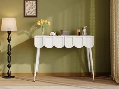 Discount Merax Tocador moderno con 2 cajones - 100 x 40 x 76 cm - patas de metal - MDF + aglomerado - Blanco