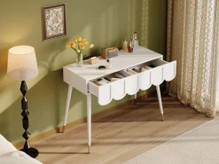 Discount Merax Tocador moderno con 2 cajones - 100 x 40 x 76 cm - patas de metal - MDF + aglomerado - Blanco