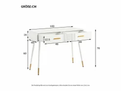 ModernLuxe Tocador 100x40x76 cm - con 2 cajones - patas de metal - (sin espejo) Blanco