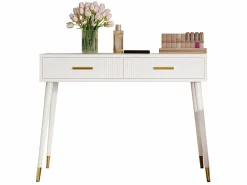 ModernLuxe Tocador 100x40x76 cm - con 2 cajones - patas de metal - (sin espejo) Blanco