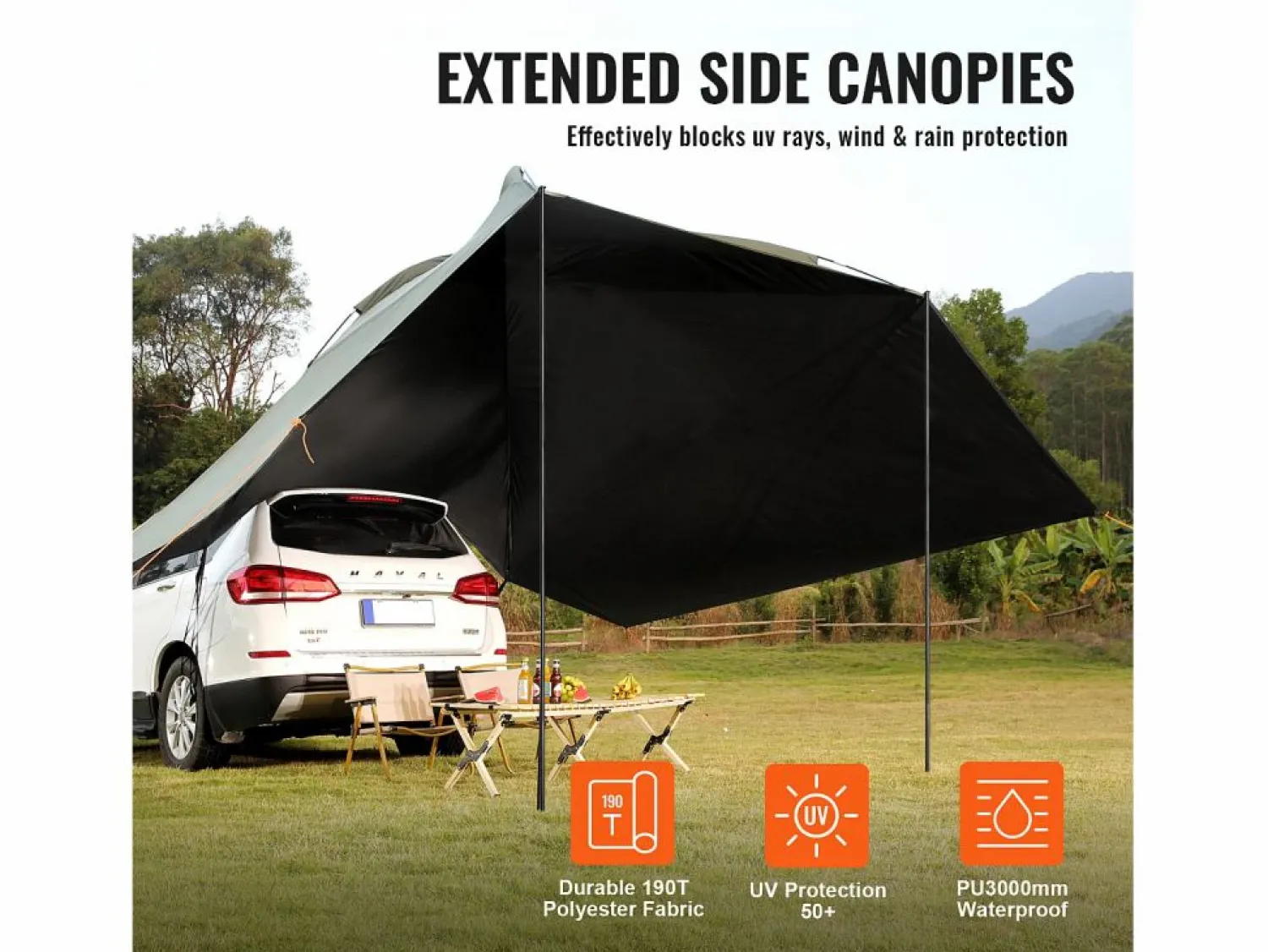 Toldo para Vehículo SucceBuy, Cubierta Sombra 305 x 213 cm, PU2000mm UV50+, para Camiones, SUV, Furgonetas, Autocaravanas