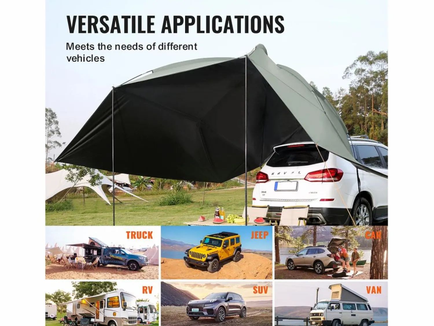 Toldo para Vehículo SucceBuy, Cubierta Sombra 305 x 213 cm, PU2000mm UV50+, para Camiones, SUV, Furgonetas, Autocaravanas