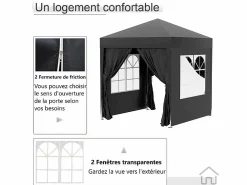 Clearance Toldo Plegable 4 m² - 2 ventanas, 4 lados - Acero y tela Oxford - 2 puertas con cremallera Cenador Y Quiosco