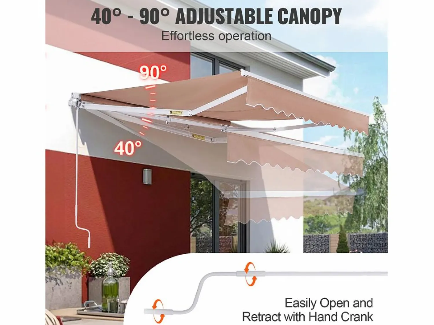 Toldo Retráctil Manual para Patio SucceBuy, 305 x 244 CM, Toldo Retráctil para Patio, Refugio Solar con Manivela