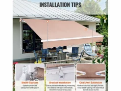 Toldo Retráctil Manual para Patio SucceBuy, 305 x 244 CM, Toldo Retráctil para Patio, Refugio Solar con Manivela
