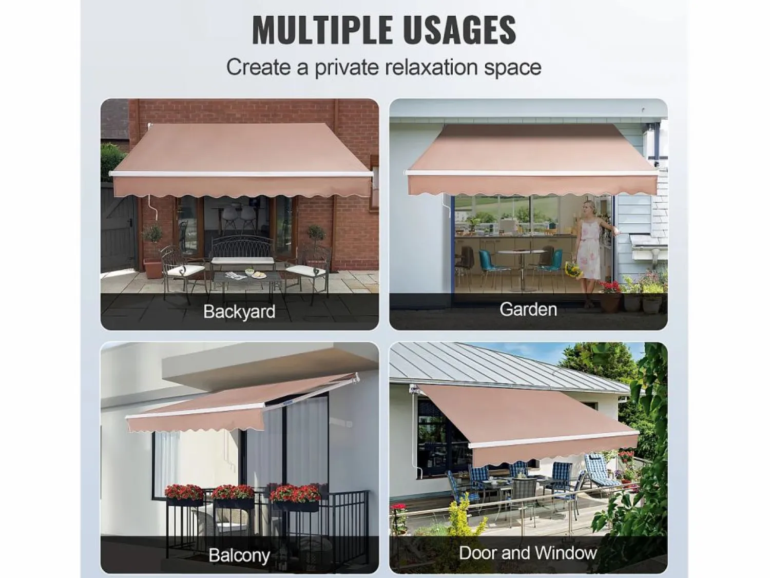 Toldo Retráctil Manual para Patio SucceBuy, 305 x 244 CM, Toldo Retráctil para Patio, Refugio Solar con Manivela