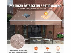 Sale Toldo Retráctil Manual para Patio SucceBuy, 366 x 305 CM, Toldo Retráctil para Patio, Protección Solar con Manivela Estor Y Toldo
