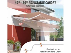 Sale Toldo Retráctil Manual para Patio SucceBuy, 366 x 305 CM, Toldo Retráctil para Patio, Protección Solar con Manivela Estor Y Toldo