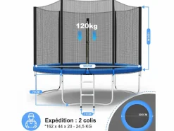 Discount Trampolín con red de seguridad de 305 cm - Juguete infantil para deportes, hogar y exterior con base segura y protección antióxido Negro