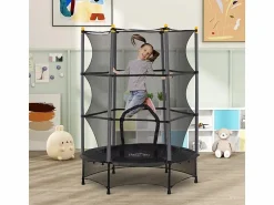 Trampolín infantil con red de seguridad, de acero y plástico, color (140x140x190cm) Negro