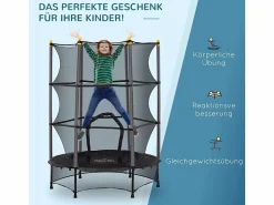 Trampolín infantil con red de seguridad, de acero y plástico, color (140x140x190cm) Negro