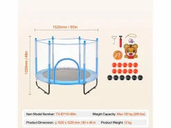 Trampolín SucceBuy Trampolín Infantil de 152,5 cm, Mini Trampolín con Red de Protección, para Interior y Exterior.