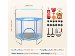 Trampolín SucceBuy, Trampolín Mini de 140 cm para Niños, para Bebés con Red para Uso Interior y Exterior