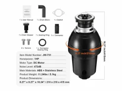 Online Triturador de Residuos SucceBuy, 1CV, Sistema de Trituración de Residuos de Alimentos con Montaje EZ,3960 rpm,Equipado con Cable de Alimentación Negro