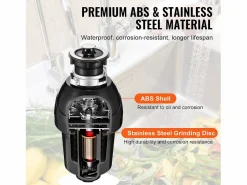 Online Triturador de Residuos SucceBuy, 1CV, Sistema de Trituración de Residuos de Alimentos con Montaje EZ,3960 rpm,Equipado con Cable de Alimentación Negro