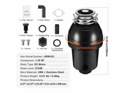 Triturador de Residuos SucceBuy para Fregadero de Cocina, 1,25 CV, Sistema de Trituración de Residuos de Alimentos, Instalación Fácil, 4060 rpm