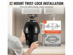 Triturador de Residuos SucceBuy para Fregadero de Cocina, 1,25 CV, Sistema de Trituración de Residuos de Alimentos, Instalación Fácil, 4060 rpm