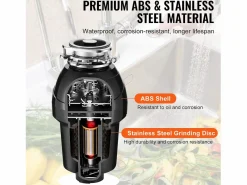 Triturador de Residuos SucceBuy para Fregadero de Cocina, 1,25 CV, Sistema de Trituración de Residuos de Alimentos, Instalación Fácil, 4060 rpm