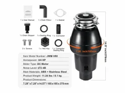 Best Triturador de Residuos SucceBuy para Fregadero de Cocina, 3/4 CV, Sistema de Trituración de Residuos de Alimentos, 3600 rpm, con Cable de Alimentación Negro