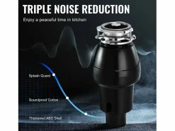 Best Triturador de Residuos SucceBuy para Fregadero de Cocina, 3/4 CV, Sistema de Trituración de Residuos de Alimentos, 3600 rpm, con Cable de Alimentación Negro