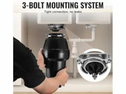 Best Triturador de Residuos SucceBuy para Fregadero de Cocina, 3/4 CV, Sistema de Trituración de Residuos de Alimentos, 3600 rpm, con Cable de Alimentación Negro