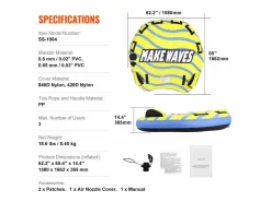Tubo Remolcable SucceBuy para 1 a 3 Pasajeros, Inflable, 231 kg, Cubierta de Nylon, Asas de EVA Deportes Náuticos