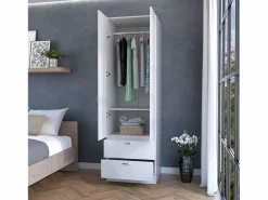 Discount TuHome Armario alto Mayer en melamina con dos puertas y dos cajones, Blanco