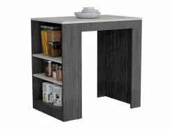 TuHome Isla de Cocina Harlan, Superficie a Altura de Mostrador con 3 Estantes Laterales, Roble Ahumado / Mármol Ibiza