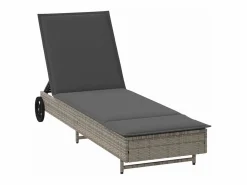 Clearance vidaxl Tumbona con ruedas y cojín ratán sintético Gris