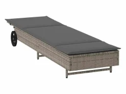 Clearance vidaxl Tumbona con ruedas y cojín ratán sintético Gris