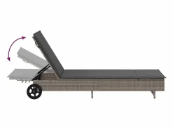 Clearance vidaxl Tumbona con ruedas y cojín ratán sintético Gris
