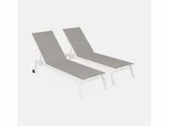 Sale Sweeek Tumbona de aluminio de multiposición con ruedas, set de 2 blanco Topo