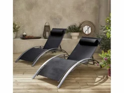 Sale Sweeek Tumbona de aluminio textileno, set de 2 Gris
