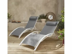 New Tumbona de aluminio textileno, set de 2 Tumbona