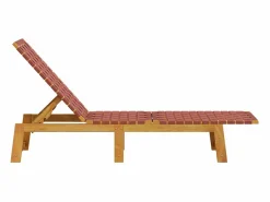 vidaxl Tumbona de madera maciza de acacia y tela roja