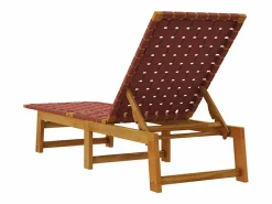 vidaxl Tumbona de madera maciza de acacia y tela roja