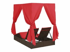 vidaxl Tumbona doble Ajustable Rojo 205 x 129 x 200 cm ratán sintético
