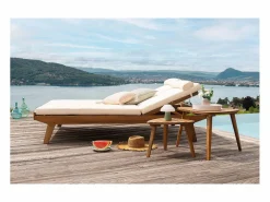 Tumbona doble con respaldo multiposición blanca y madera maciza 127 cm CARACAS Tumbona