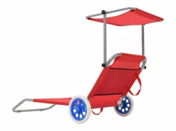 Tumbona plegable con toldo y ruedas acero roja ES770810