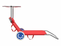 Tumbona plegable con toldo y ruedas acero roja ES770810