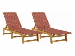 New vidaxl Tumbonas 2 unidades madera maciza de acacia y tela roja Rojo
