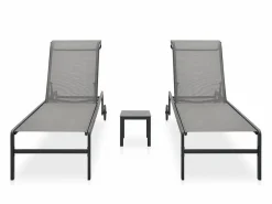 Hot vidaxl Tumbonas con mesa 2 unidades textilene y acero Gris