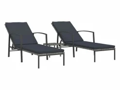 vidaxl Tumbonas con mesita 2 unidades ratán sintético Gris