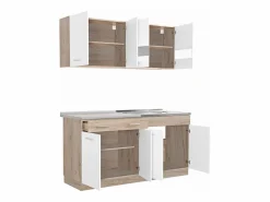 Unidad de cocina 160x84x60 cm aspecto madera roble blanco y gris Marru00f3n / Blanco