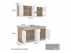 Unidad de cocina 160x84x60 cm aspecto madera roble blanco y gris Marru00f3n / Blanco