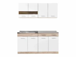 Unidad de cocina 160x84x60 cm aspecto madera roble blanco y gris Marru00f3n / Blanco